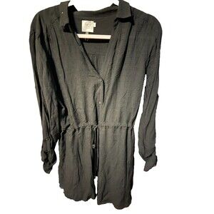 HD in Paris Shirt Dress  Black Casual Dress Drawstring Waist L